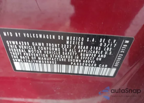 2017 Volkswagen Jetta 1.8T Sel/1.8T Sel Premium из США, поврежденный, VIN 3VWL17AJ7HM336602